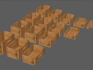 set wooden boxes of different heights and pallets 3D मॉडल