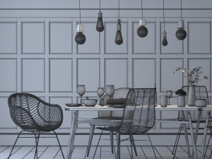 scandinavian style interior dining table scene- corona-vray 3D Model