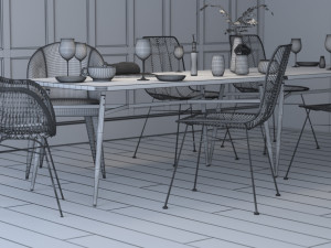 scandinavian style interior dining table scene- corona-vray 3D Model