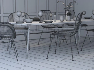 scandinavian style interior dining table scene- corona-vray 3D Model