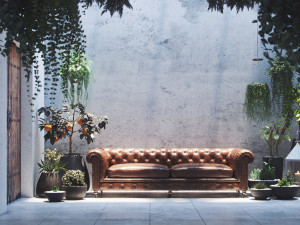realistic courtyard interior scene with plants in pots - corona render 3D Model