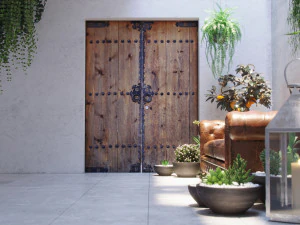realistic courtyard interior scene with plants in pots - corona render 3D Model