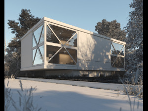 realistic exterior lake house in the woods Model 3D
