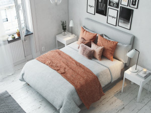 realistic scandinavian style interior bedroom corona - v-ray 3D 模型