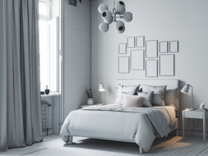realistic scandinavian style interior bedroom corona - v-ray 3D 模型
