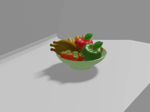 Fruteira com frutas 3D Model