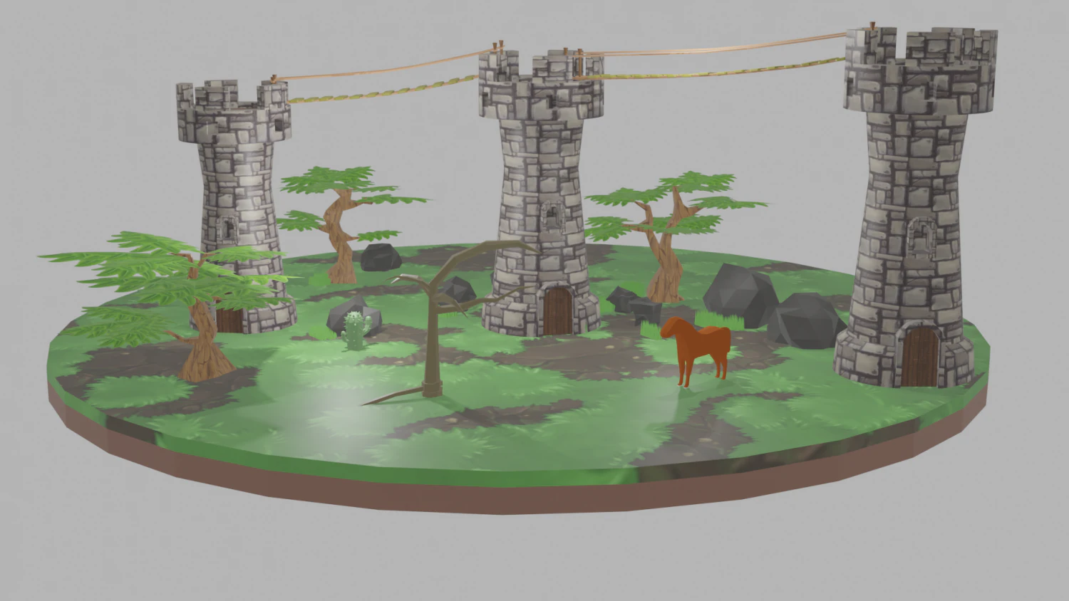 Cenario 3 torres Medieval 3D Model .c4d .max .obj .3ds .fbx .stl .blend