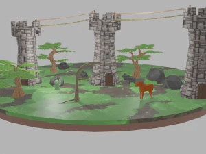 Cen&aacute;rio 3 torres Medieval Modelo 3D