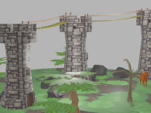 Cenario 3 torres Medieval 3D Model