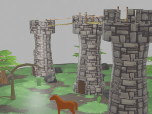 Cenario 3 torres Medieval 3D Model