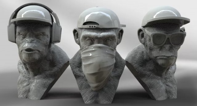 3 wise monkeys 3D प्रिंट मॉडल .c4d .max .obj .3ds .fbx .stl .blend 