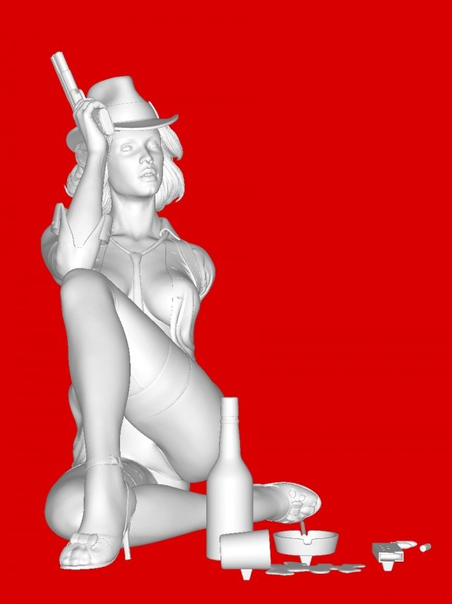 Noir Sitting Pose 3D Baskı Modeli .c4d .max .obj .3ds .fbx .stl .blend