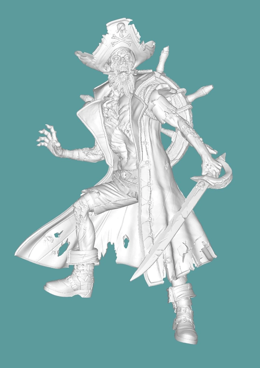 Zombie Pirate 3D Print Model .c4d .max .obj .3ds .fbx .stl .blend 