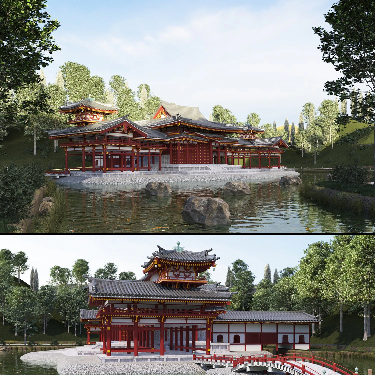 Byodo-in japanese temple 3D Model .c4d .max .obj .3ds .fbx .stl .blend 