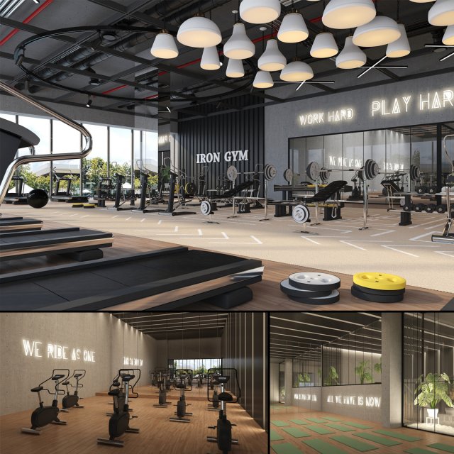 fitness center gym 3D Модель .c4d .max .obj .3ds .fbx .stl .blend 