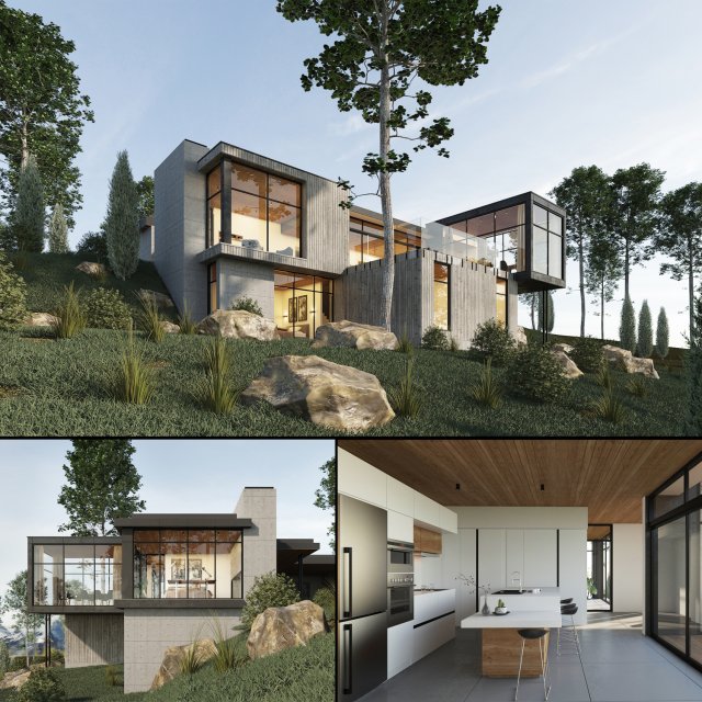 long horizontals house 3D Model .c4d .max .obj .3ds .fbx .stl .blend 
