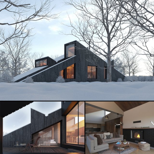 winter cabin house Model 3D .c4d .max .obj .3ds .fbx .stl .blend 
