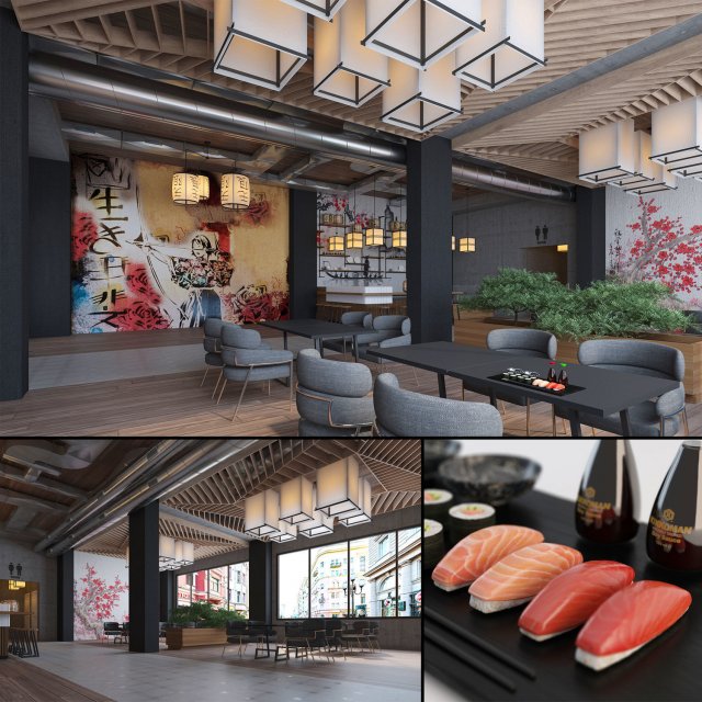 japanese sushi restaurant 3D 模型 .c4d .max .obj .3ds .fbx .stl .blend 