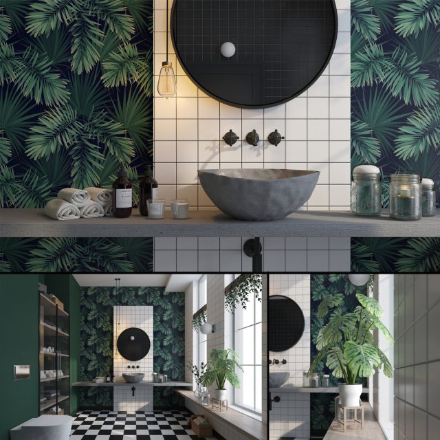 glam green bathroom Modèle 3D .c4d .max .obj .3ds .fbx .stl .blend 