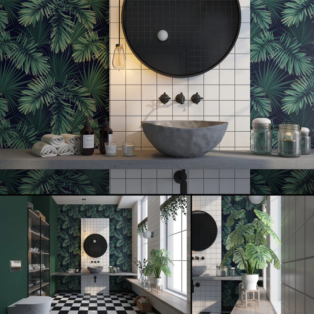 glam green bathroom 3D Model .c4d .max .obj .3ds .fbx .stl .blend 