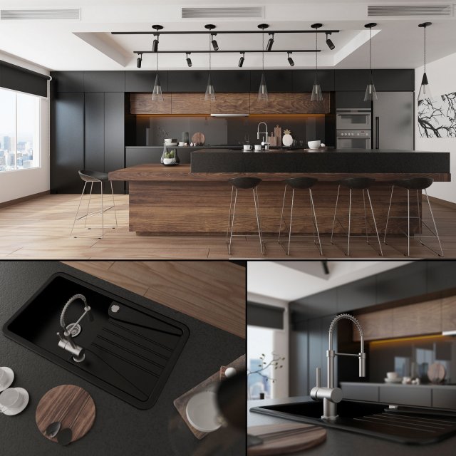 anthracite kitchen Modello 3D .c4d .max .obj .3ds .fbx .stl .blend 