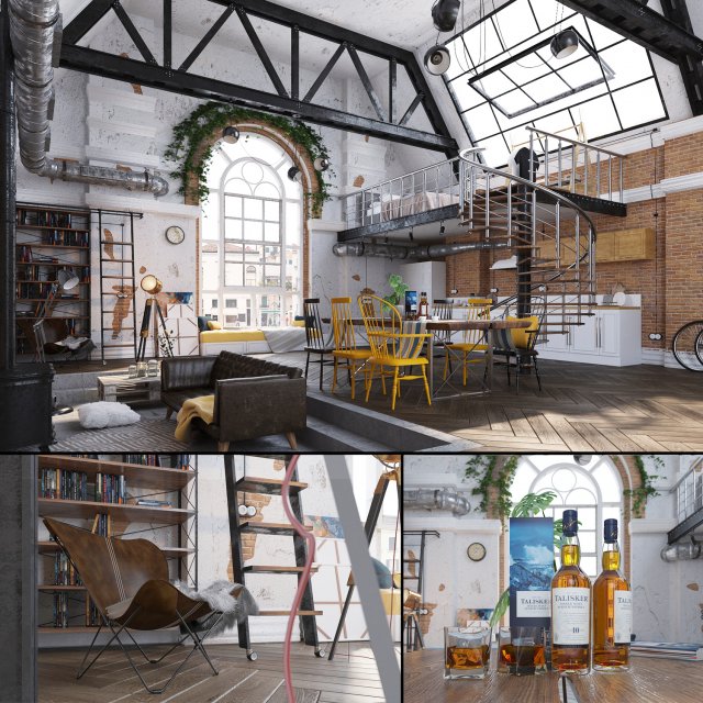 studio loft 3D मॉडल .c4d .max .obj .3ds .fbx .stl .blend 