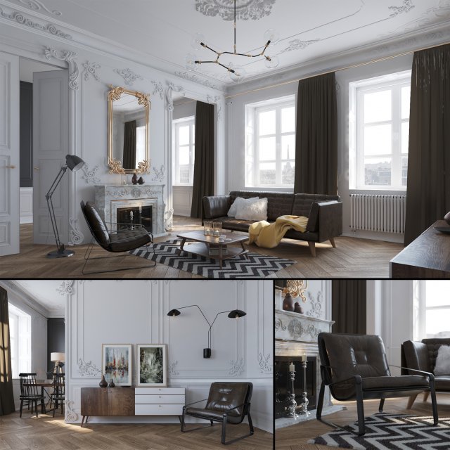 paris mid-century livingroom 3D Model .c4d .max .obj .3ds .fbx .stl .blend 