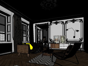 paris mid-century livingroom 3D Model