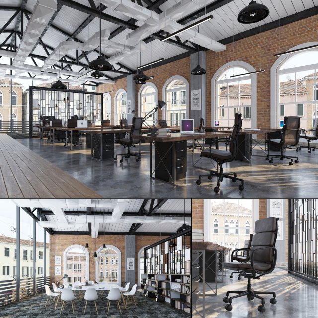 industrial open office 3D Model .c4d .max .obj .3ds .fbx .stl .blend 