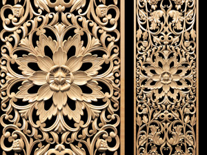 asian style carved panel screen 3D Model