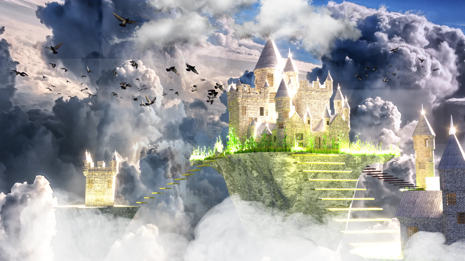 floating castle 3D Model .c4d .max .obj .3ds .fbx .stl .blend 
