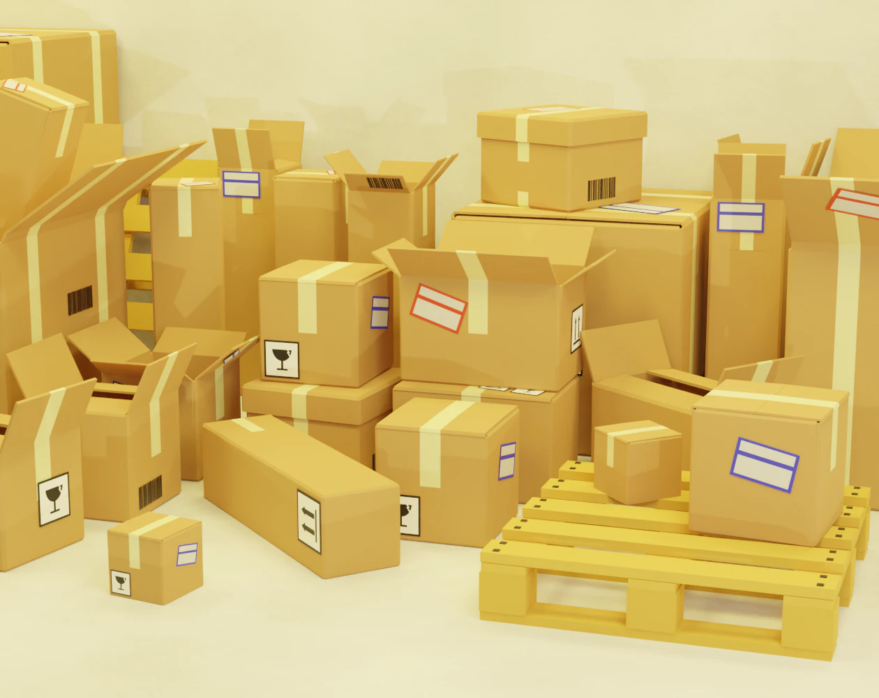 cardboard boxes pack low-poly 3D Model .c4d .max .obj .3ds .fbx .stl .blend