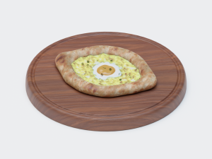 realistic khachapuri bread on a cutting board 3D Model