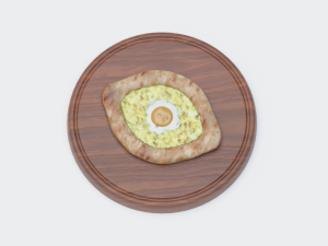 realistic khachapuri bread on a cutting board Model 3D