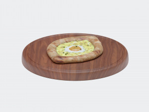 realistic khachapuri bread on a cutting board Model 3D