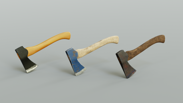 a pack of 3 modern realistic models of axes in low and high poly Modello 3D .c4d .max .obj .3ds .fbx .stl .blend 