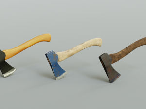 a pack of 3 modern realistic models of axes in low and high poly 3Dモデル