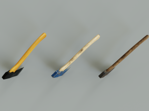 a pack of 3 modern realistic models of axes in low and high poly Modello 3D