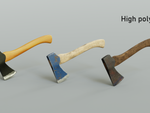 a pack of 3 modern realistic models of axes in low and high poly Modello 3D