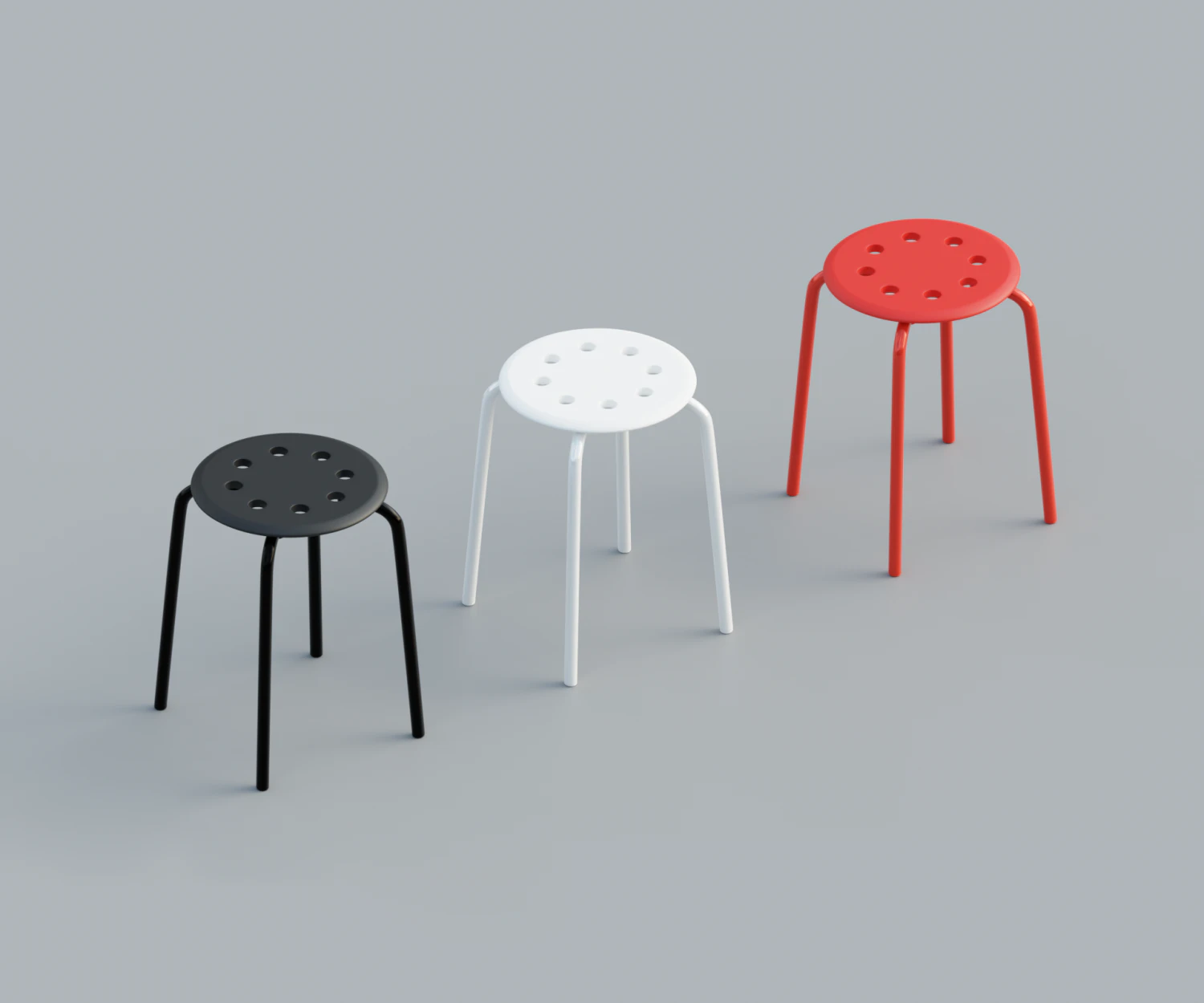 stool 3 colors red white and black 3D Model .c4d .max .obj .3ds .fbx .stl .blend 