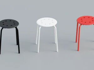 stool 3 colors red white and black 3D Model