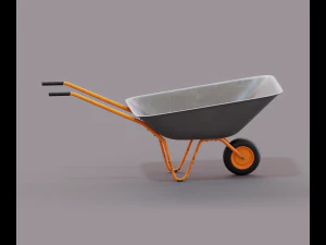 Realistic Orange wheelbarrow 3D Model