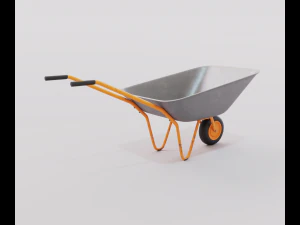 Realistic Orange wheelbarrow 3D Model