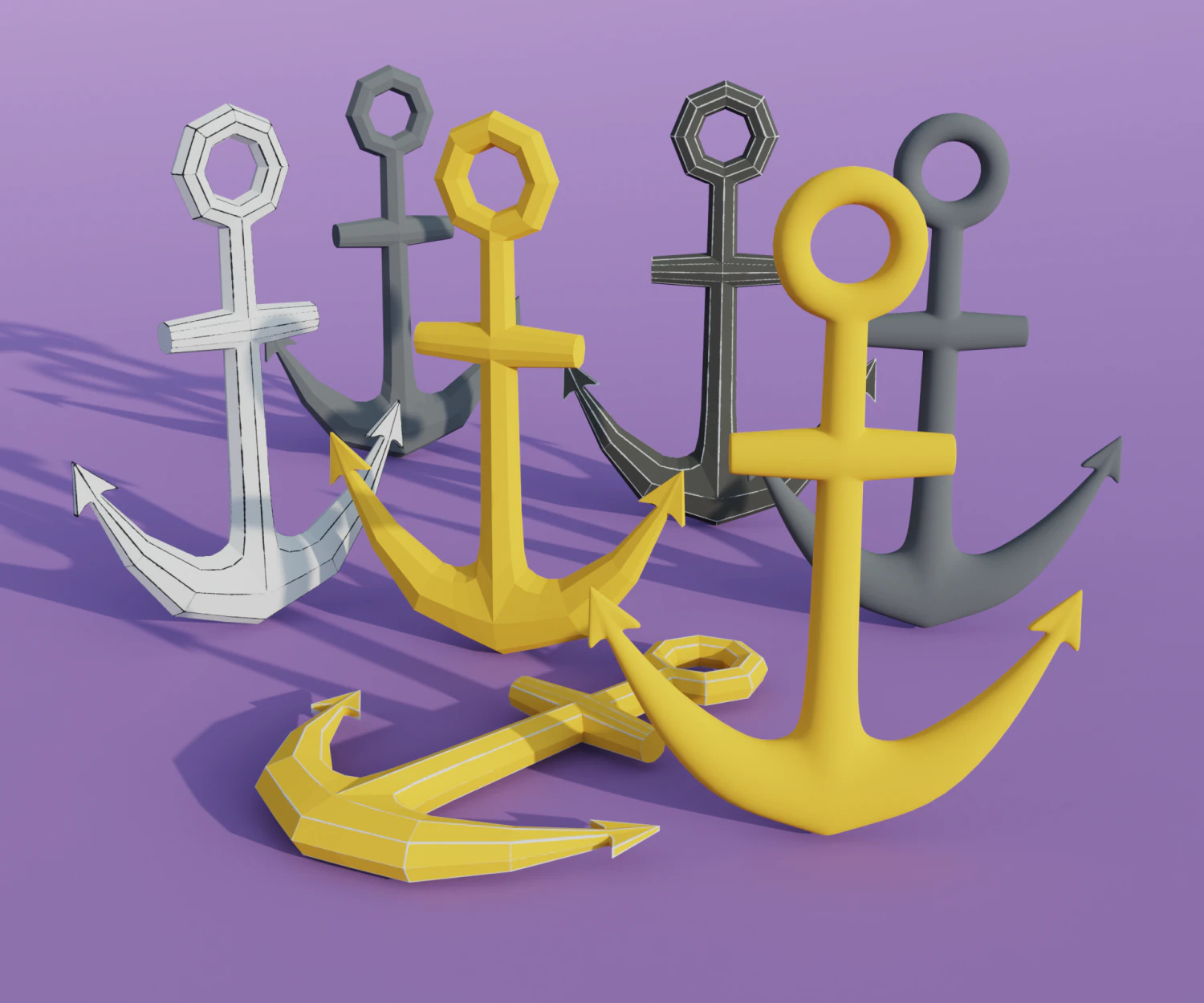Cartoon ship anchor 3D Model .c4d .max .obj .3ds .fbx .stl .blend 