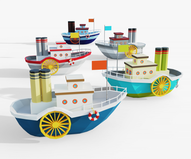 Steamboat 3D Model .c4d .max .obj .3ds .fbx .stl .blend 