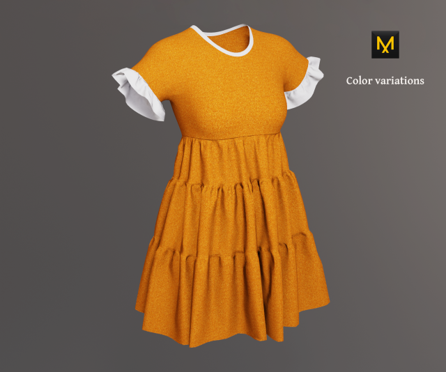 Woman dress with cascading ruffles Modello 3D .c4d .max .obj .3ds .fbx .stl .blend 