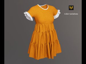 Woman dress with cascading ruffles 3D Model