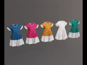 Woman dress with cascading ruffles 3D Model