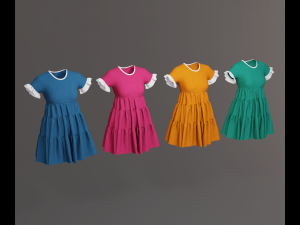 Woman dress with cascading ruffles Modello 3D