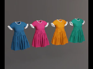 Woman dress with cascading ruffles 3D Model